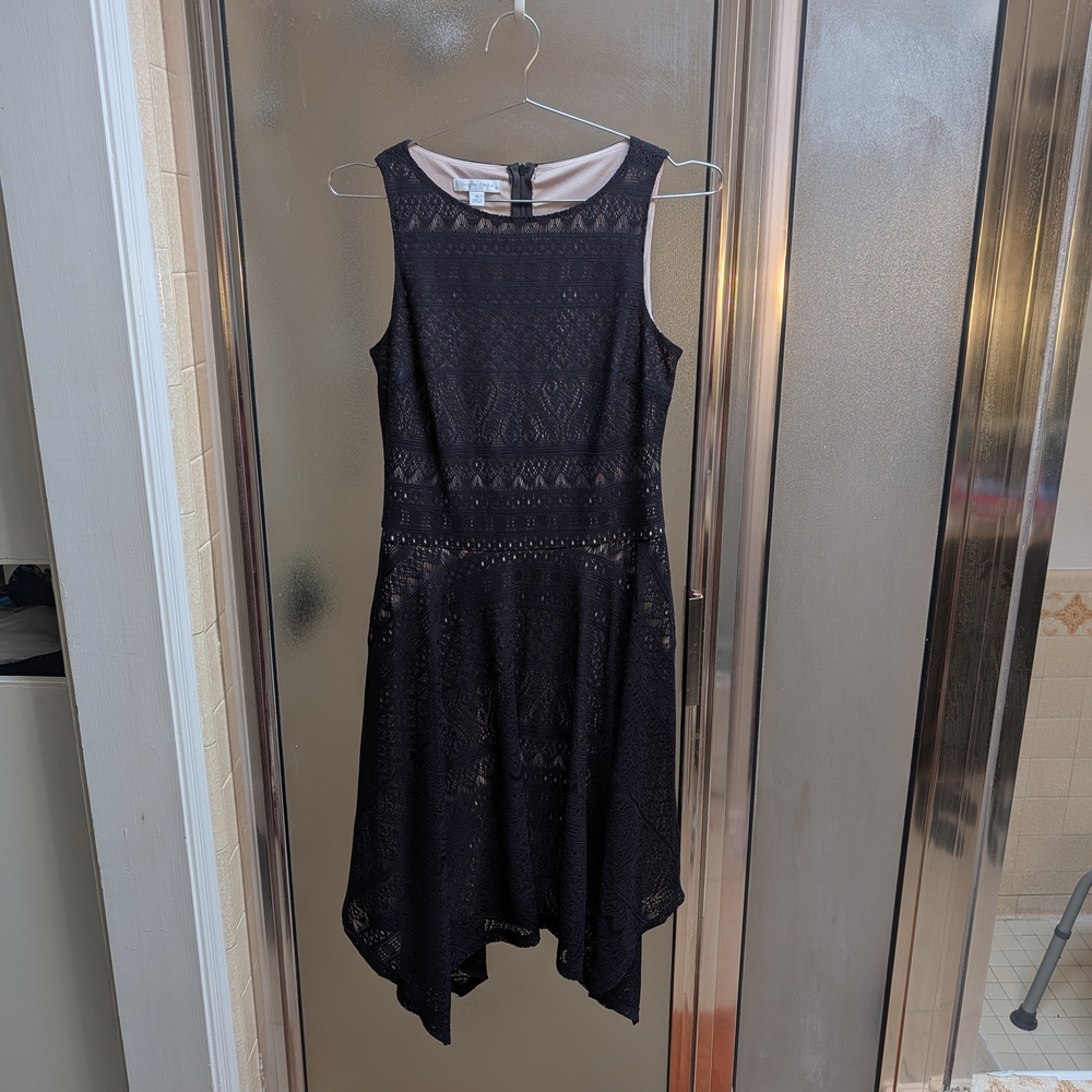 London Times Black High Low Lace Dress